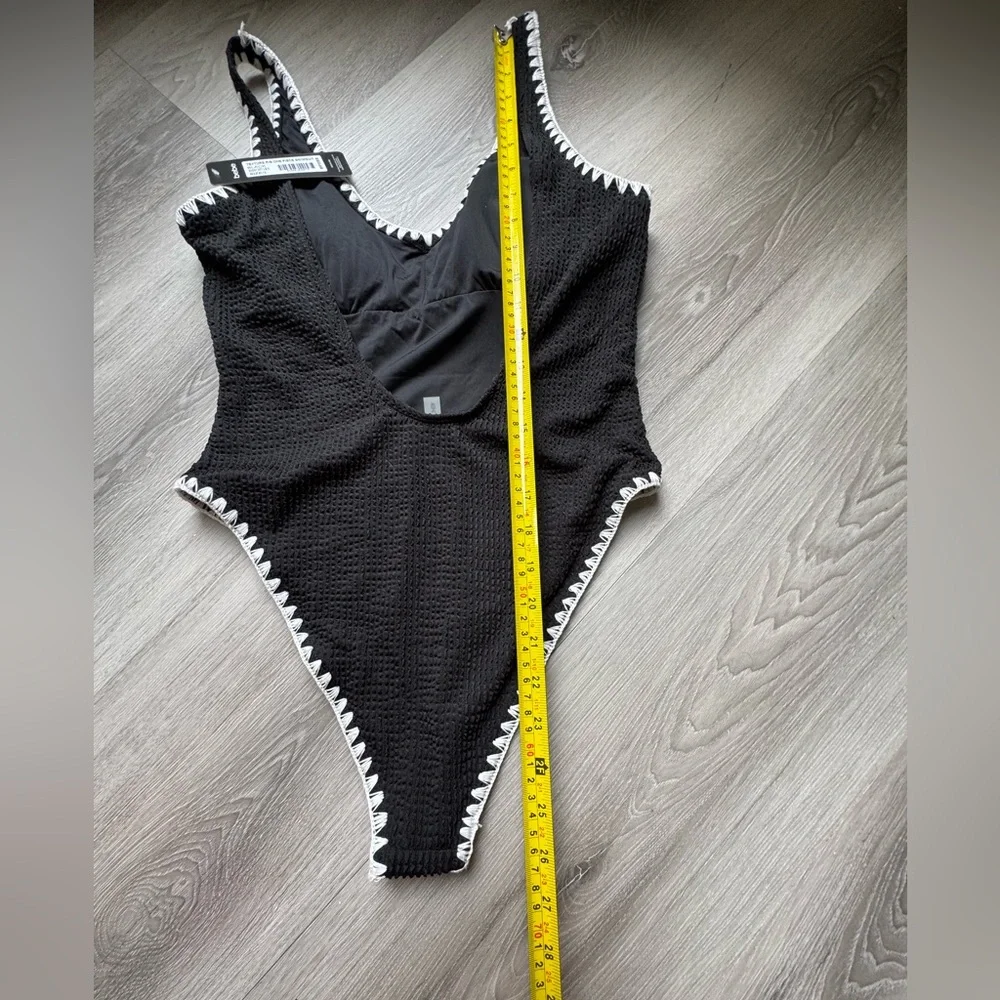 Bebe Black Texture Rib One-Piece Swimsuit with White Trim nwt - Picture 5 of 5